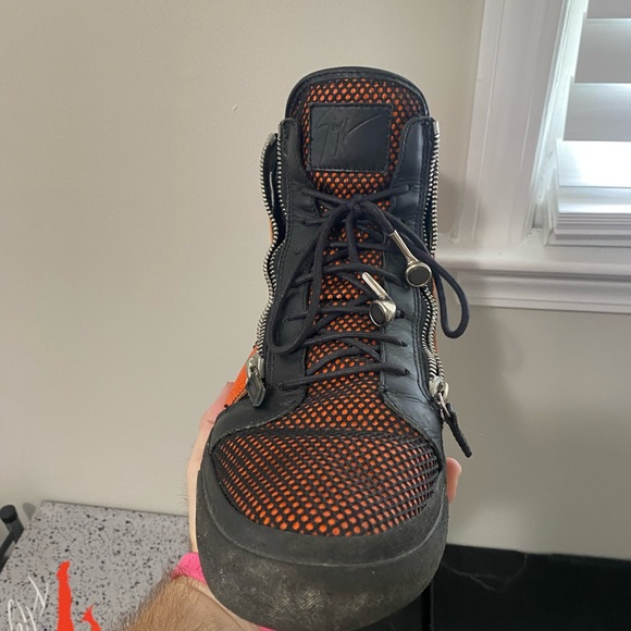 GIUSEPPE ZANOTTI Orange Leather Basketball Double-Zip High Top Sneakers - Picture 2 of 11